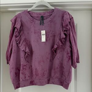 Anthropologie Women’s Ruffle Detail Pullover Sweatshirt - Purple